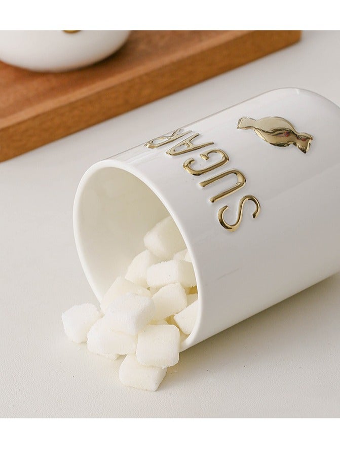 جرة تخزين السيراميك ماتي مع غطاء الخشب الصلب - وصفت الذهبي لشاي رمضان / القهوة / السكر ، مختومة المنزل المنظم - Image 4